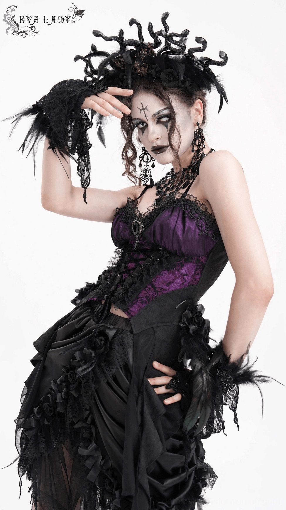 Purple and black gothic lace-up corset top alternative fashion piece with theatrical elements