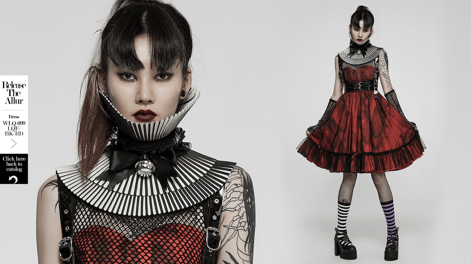 Hero shot of black gothic crimped detachable bow choker with 3D skull and bell, studio white background