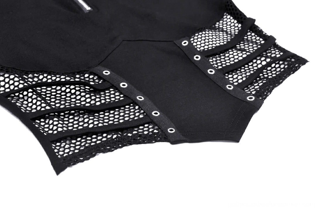 Corset-style waist cutout with metal eyelet fasteners detail on gothic crop top