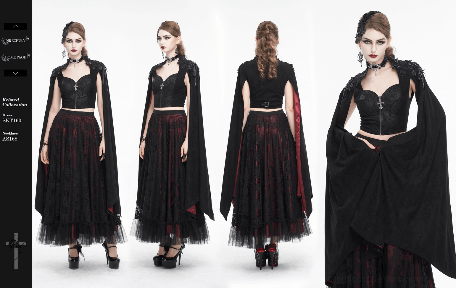 Black gothic crop top complete view with cross zipper front and architectural shoulder beading