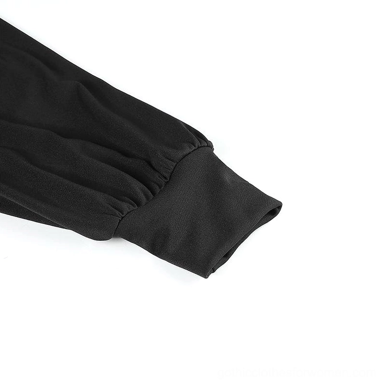 Gothic off-shoulder crop top fabric and construction detail view
