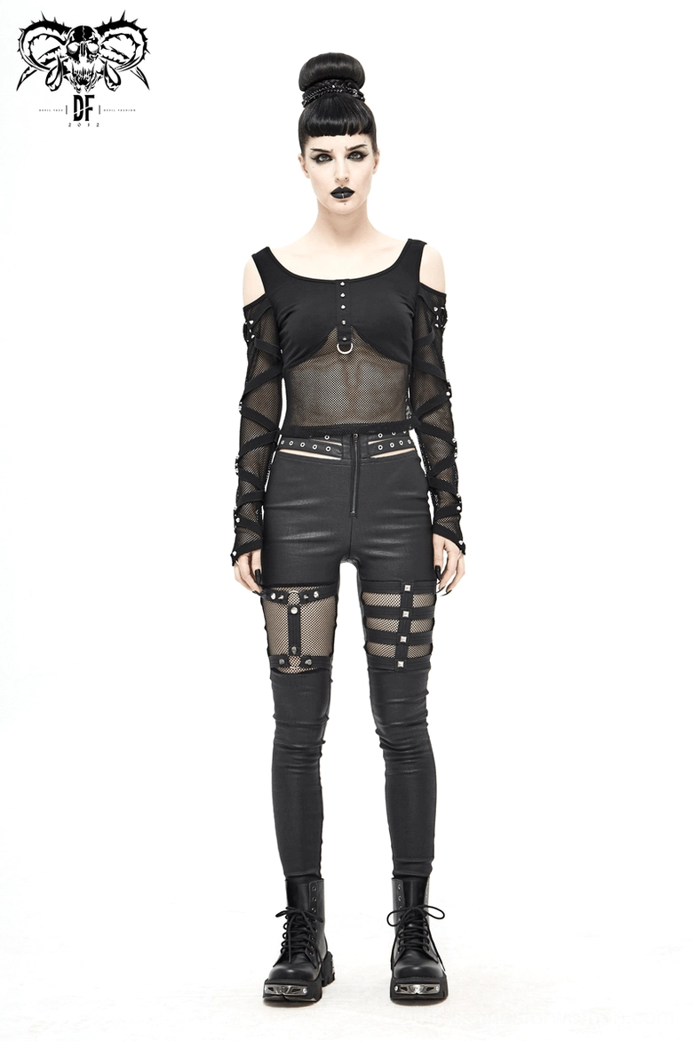 Studded mesh gothic crop top style guide view showing how to wear and style the piece