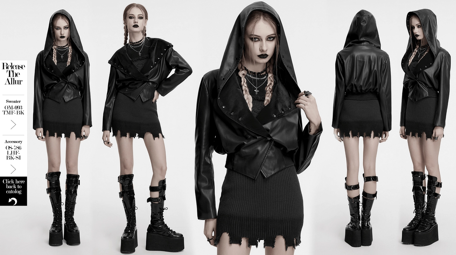 Gothic faux leather cropped jacket styling perspective - architectural dark alternative fashion design