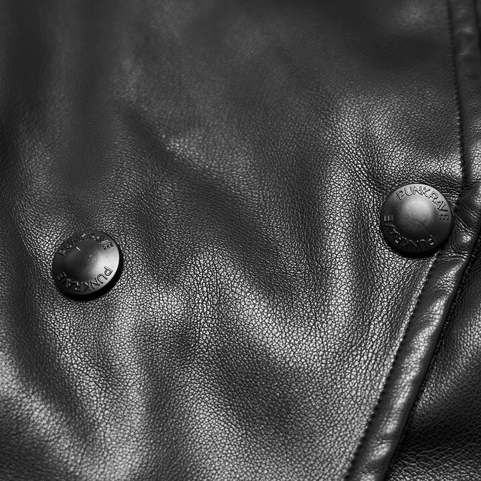 Full-body front shot of gothic cropped leather jacket - punk goth alternative fashion statement piece