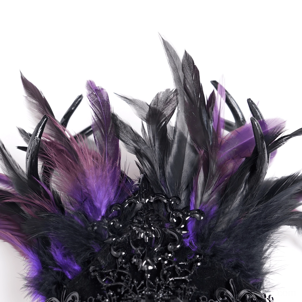 Complete gothic feathered crown headpiece with cross chains showcasing full design and structural engineering on display head