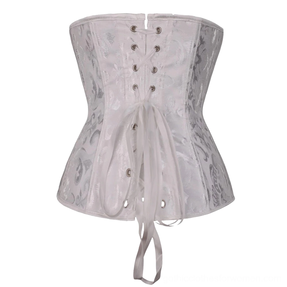 Gothic damask corset lace-up back view showing authentic corsetry construction and lacing system