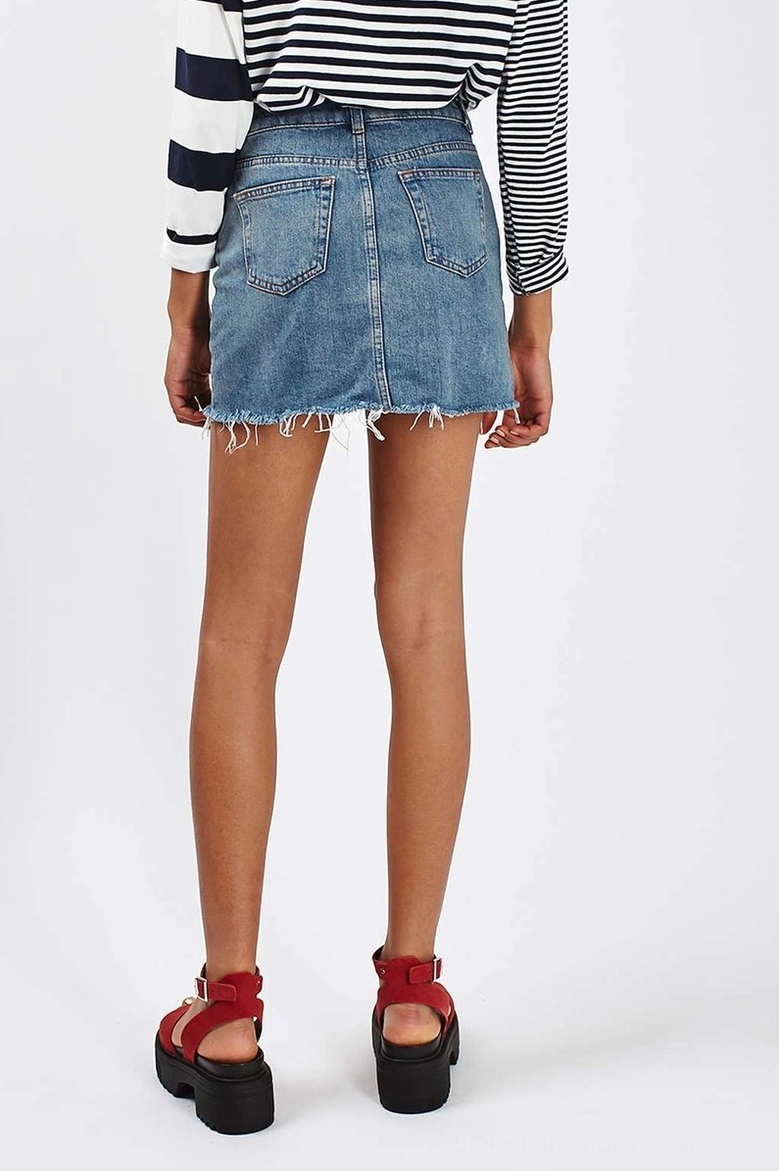 high-waist gothic denim mini skirt full length styling with platform sandals and striped top alternative aesthetic