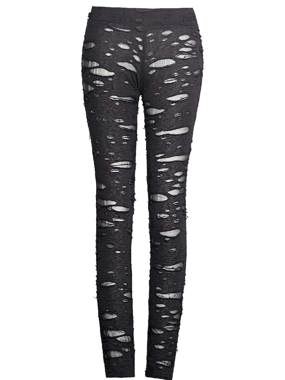 Black distressed high-waisted gothic leggings flat lay front view detail