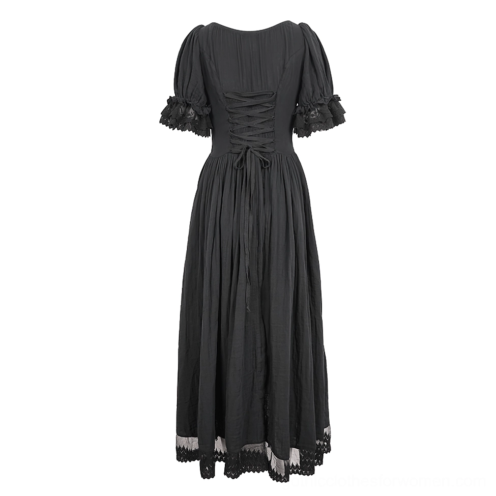 Gothic back corset lace-up midi dress flat rear view detail