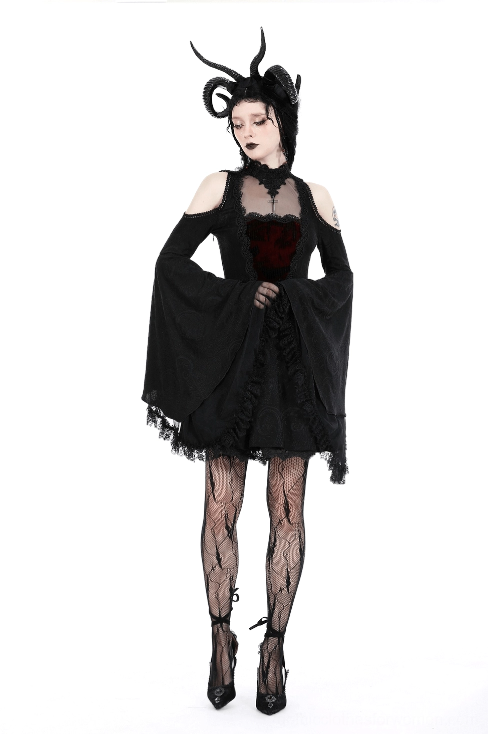 Gothic dress burgundy panel and bodice construction - front design showcase
