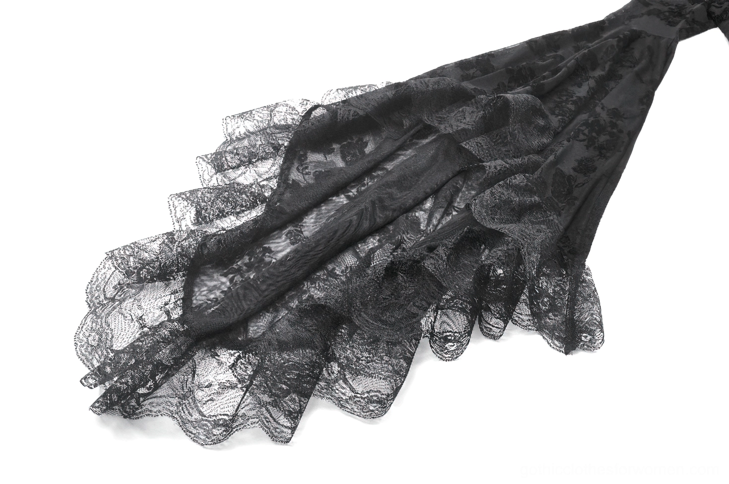 Black lace mini dress corset back showing velvet ribbon lace-up and lace overlay detail