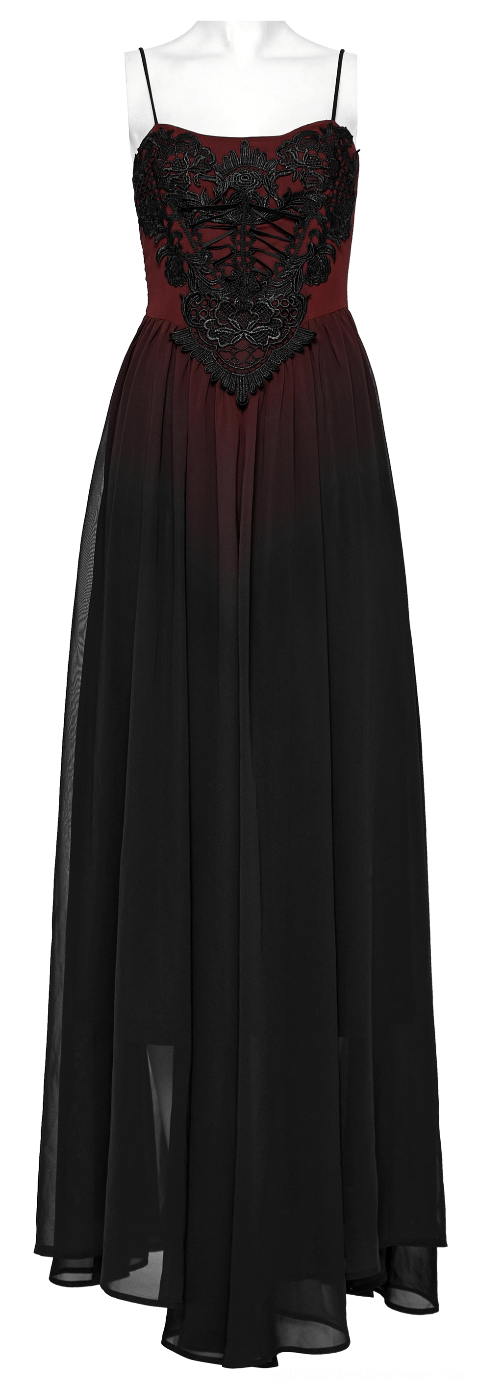Fitted corset bodice with flowing chiffon maxi skirt gothic dress form display