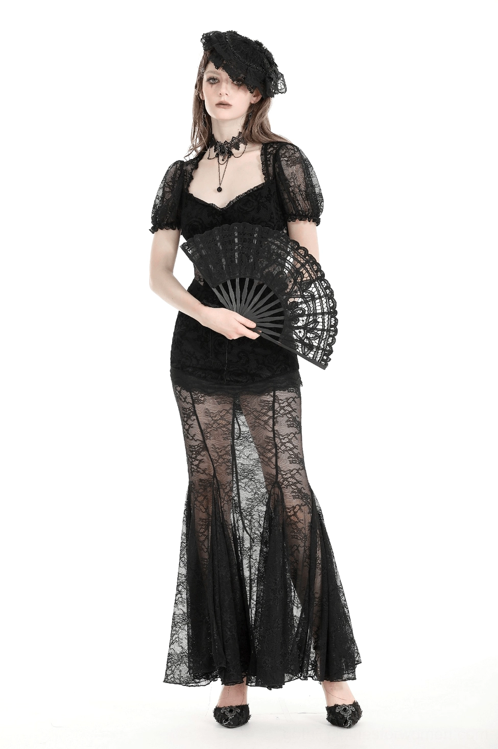 Gothic lace mermaid dress fabric composition and care instructions for maintenance of embossed floral lace