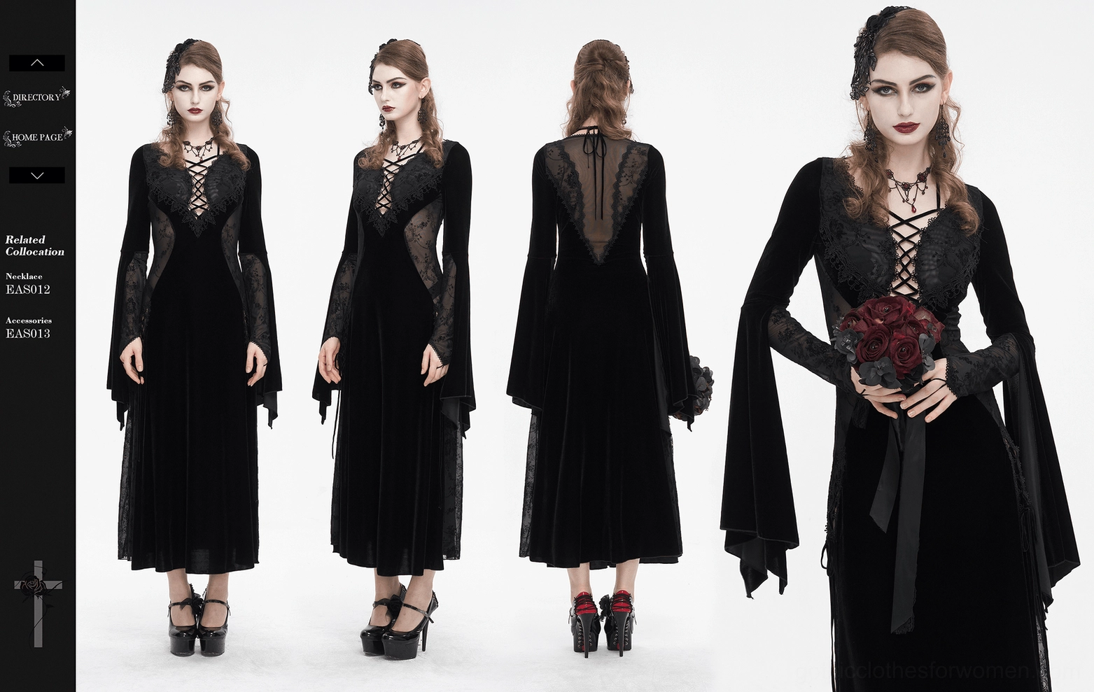 Black velvet Gothic dress hem and length detail on mannequin showing floor-length maxi construction
