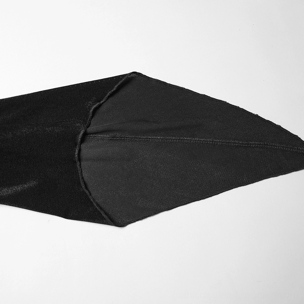 Close-up detail of gothic dress hood showing dual-layer fabric construction with pointed shape, velvet and mesh combination