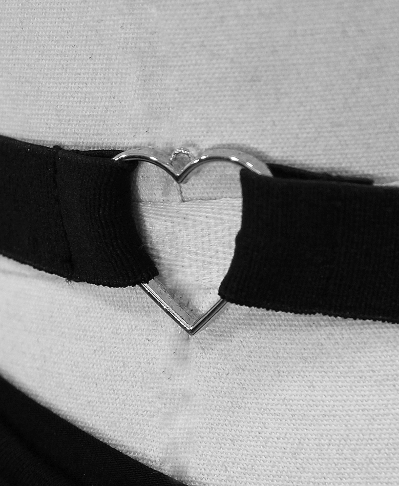 Black gothic dress metal heart-shaped buckle hardware detail on fabric strap