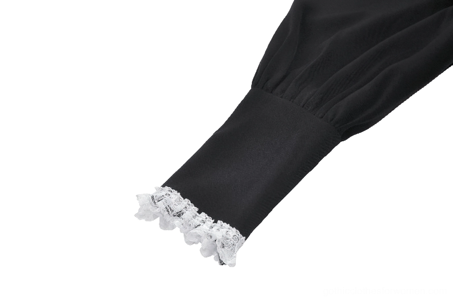 Long puff sleeve and lace-trimmed cuff detail of black and white gothic lolita dress