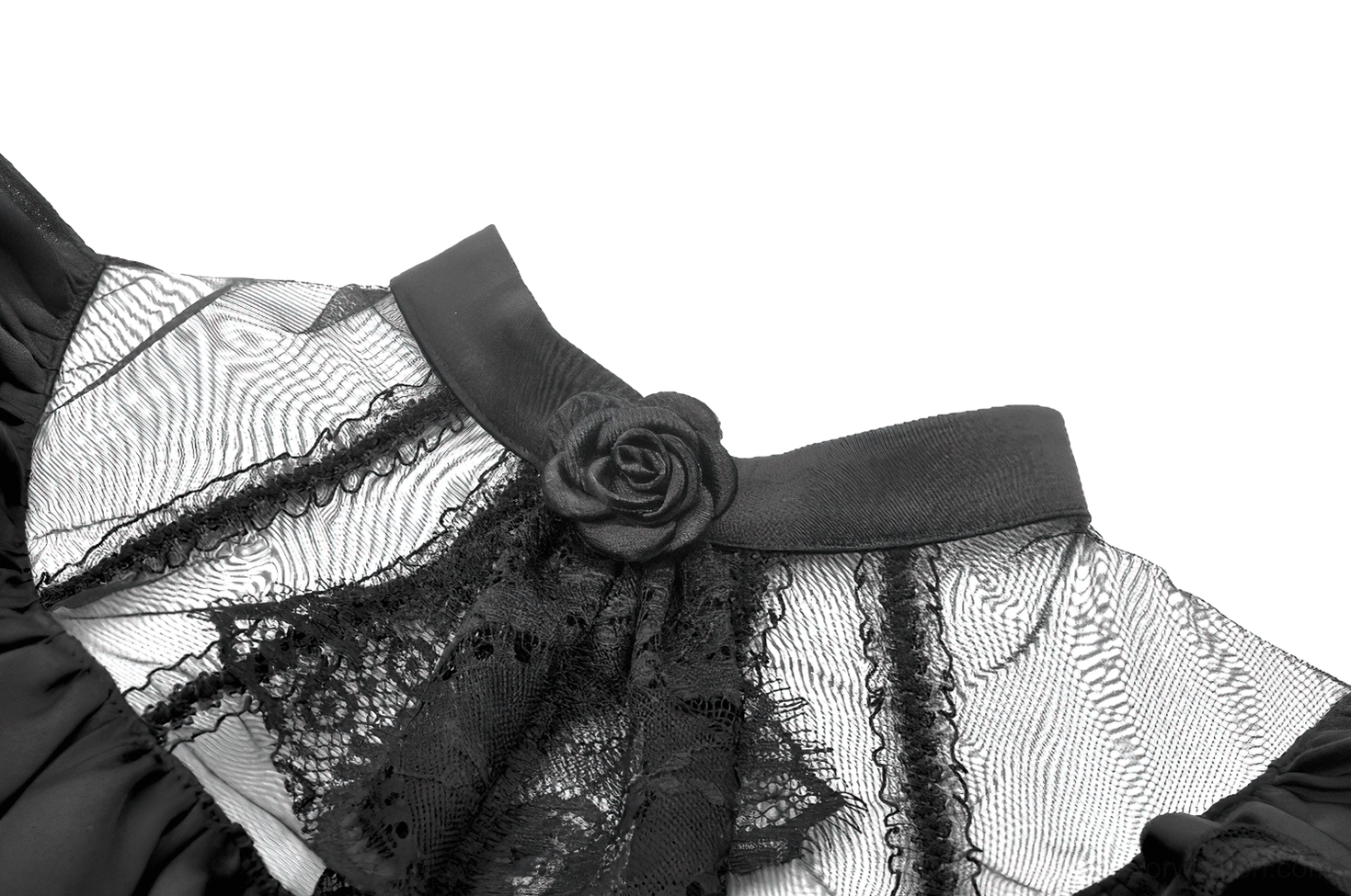 Victorian gothic dress satin rose bow and lace mesh back neck ornament