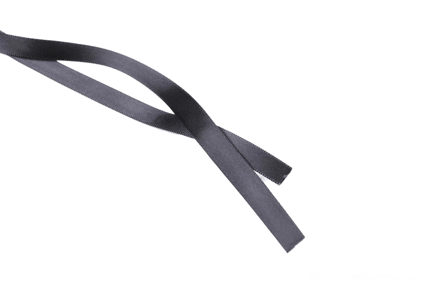 Close-up detail of black satin ribbon straps and trim accents on gothic lace dress