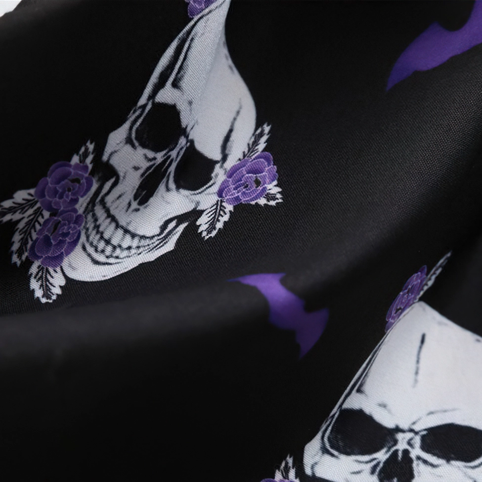 Side view of black gothic dress showing waist bow placement and skirt flow