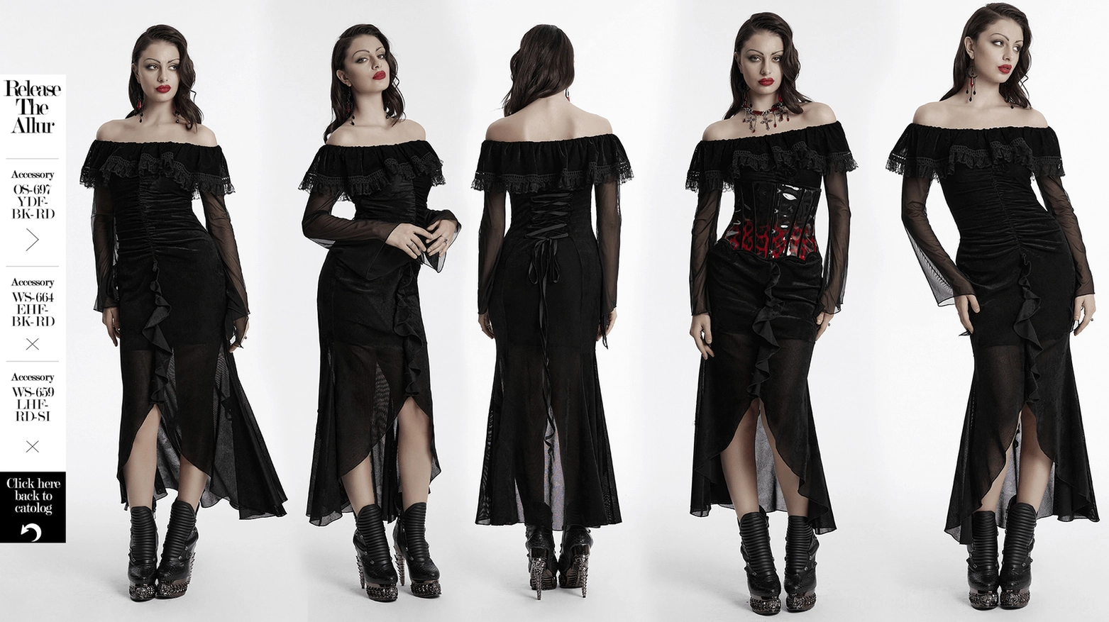 Black velvet mesh gothic dress styling suggestion with accessories and fashion pairing ideas
