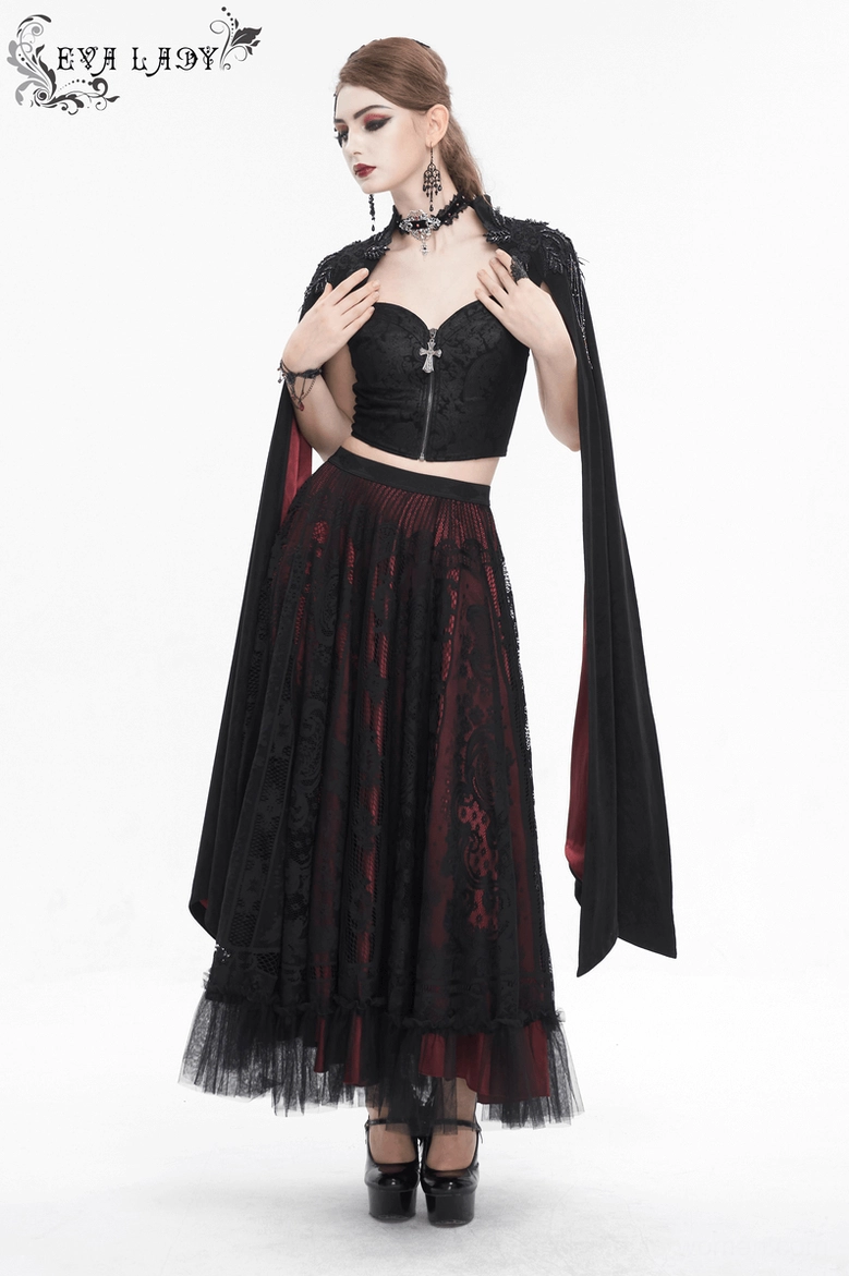 Gothic embroidered crop top lifestyle view demonstrating versatile styling with dark aesthetic fashion