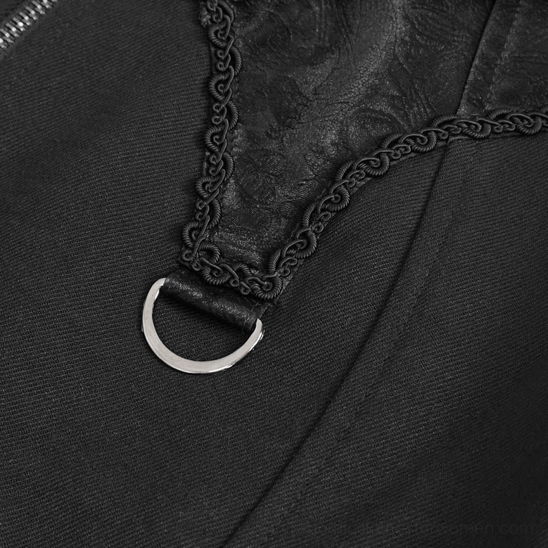 Black gothic embroidered skirt three-quarter product shot showing front panel details and overall proportions
