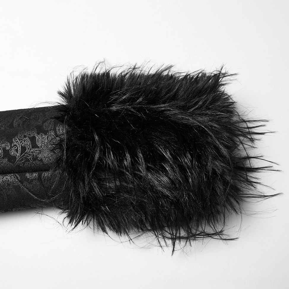Gothic faux fur winter coat showing complete construction quality, hardware durability, and fashion-forward alternative aesthetic