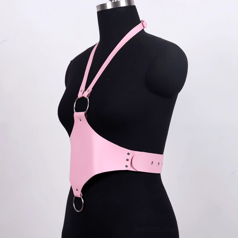 Premium faux leather gothic body harness product showcase on white background