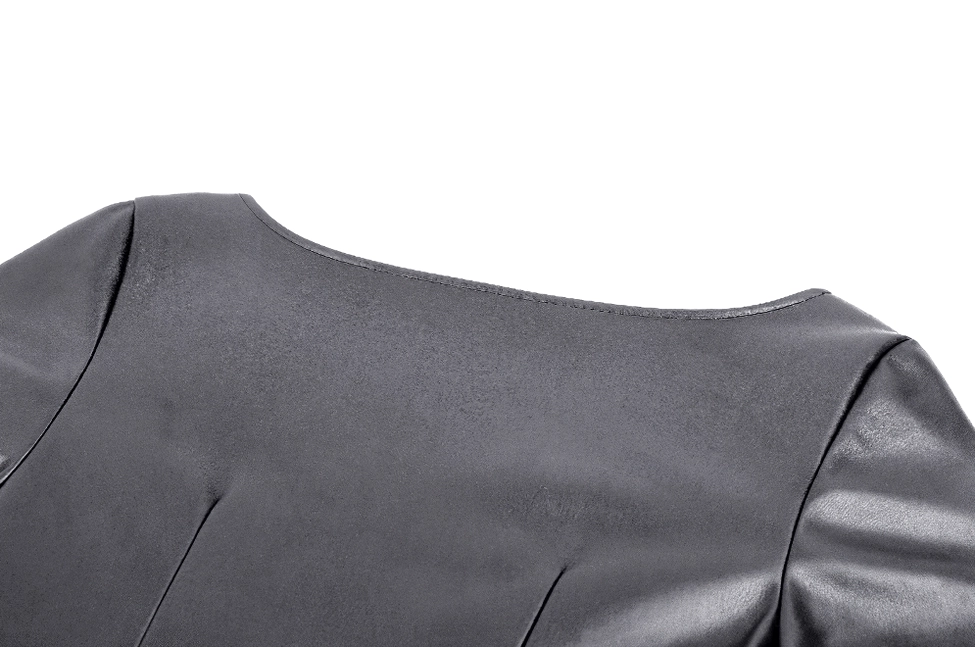 Black faux leather gothic dress styling with alternative accessories and dark aesthetic