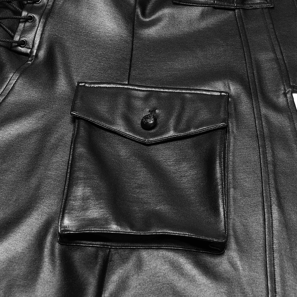 Black gothic faux leather jacket showing overall structured silhouette and premium material quality