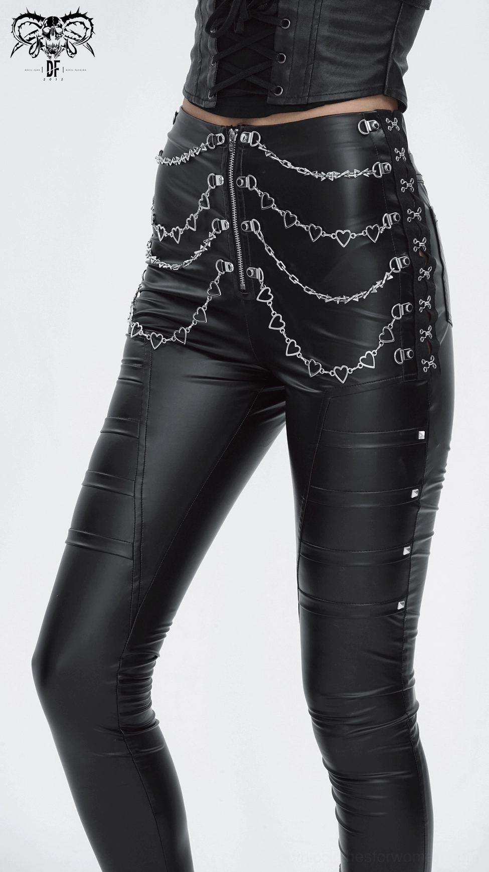 Black gothic chain faux leather skinny pants alternative angle styling photograph