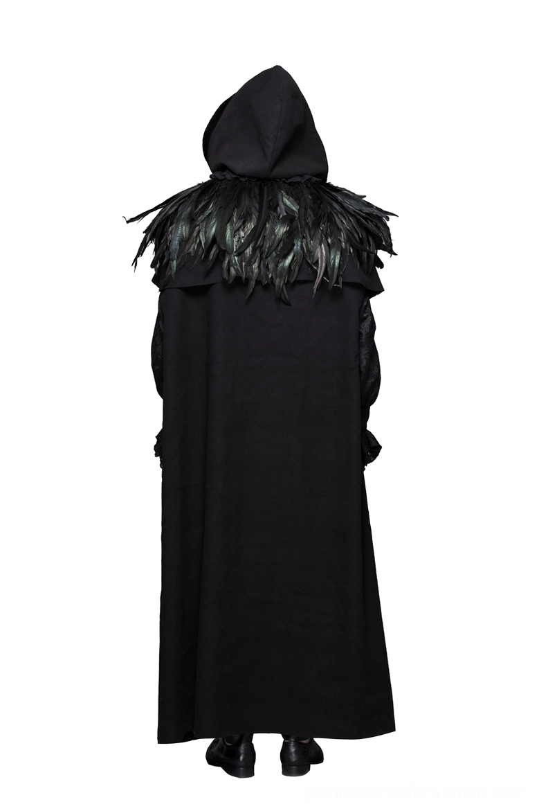 Gothic crow feather shoulder cape full product display unisex steampunk fashion accessory