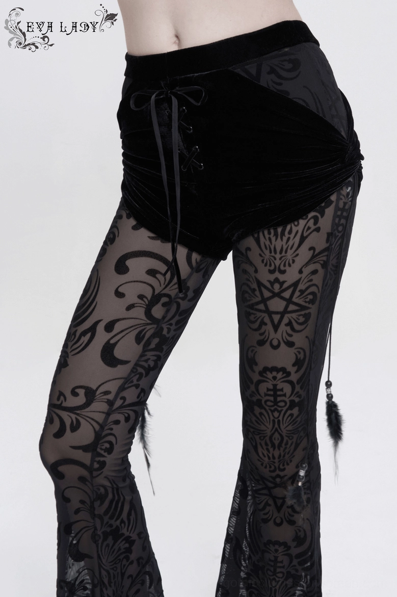 Feather pendant accessory for gothic pants, featuring black cord, beaded accents, and fluffy feather charms