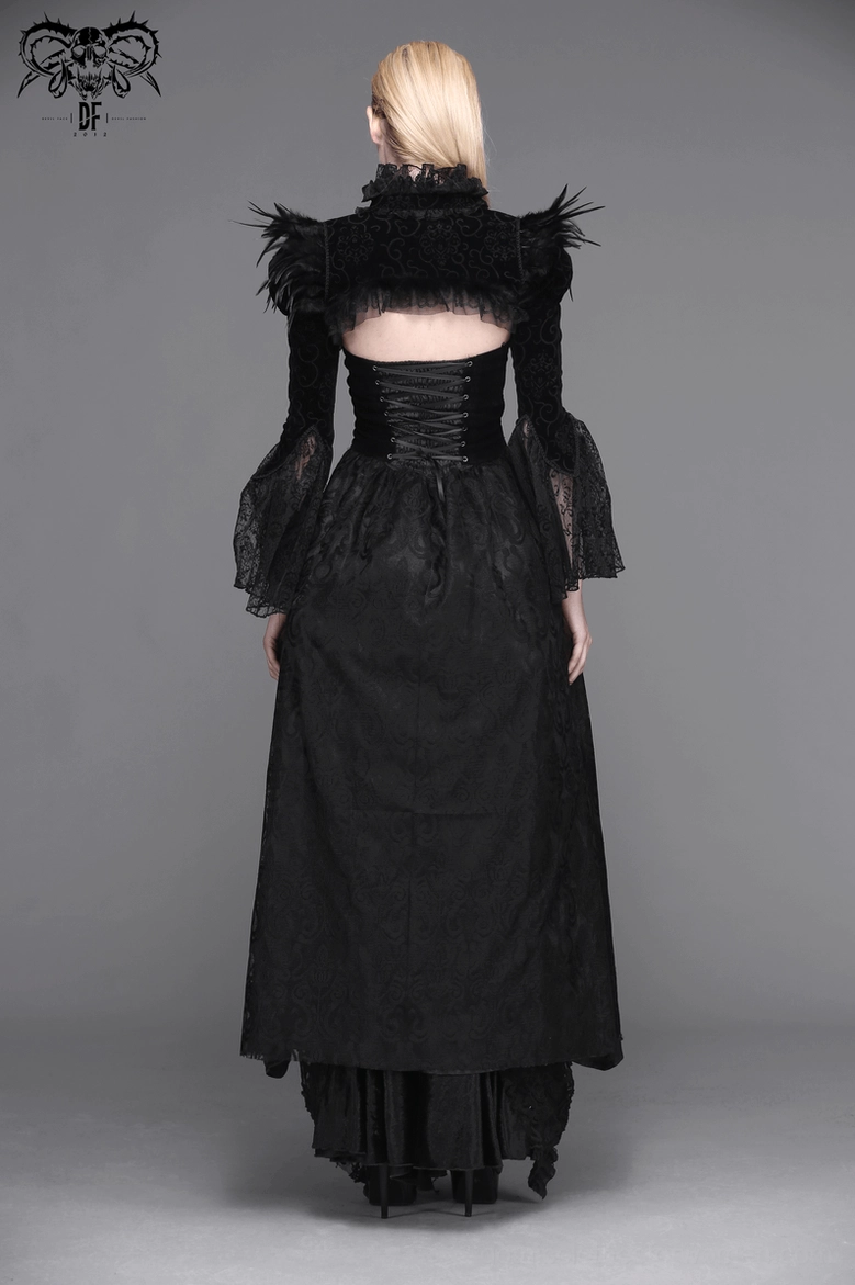 Black gothic feathered bolero shrug complete ensemble with Victorian dark aesthetic outfit