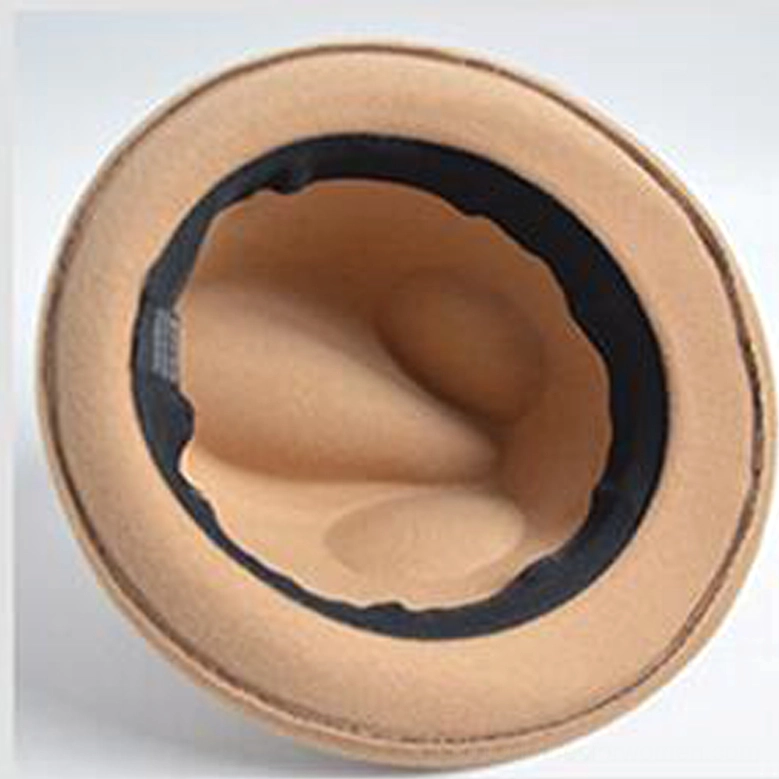 Interior view of gothic fedora hat showing lined inner brim and sizing label detail for fit reference