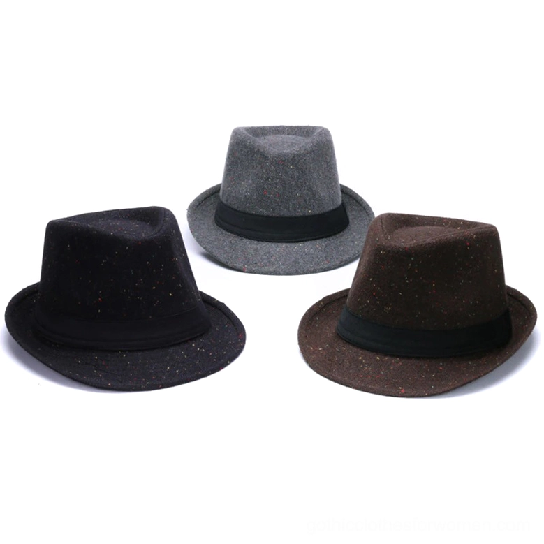 Gothic fedora hats display showing premium wool blend fabric with speckled texture and classic crown