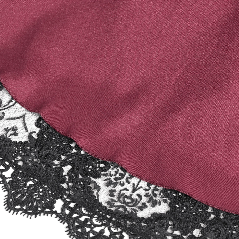 Gothic fishtail skirt demonstrating dual-tone black and burgundy color design with sequin details
