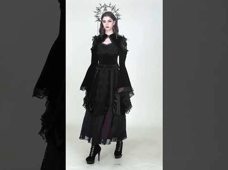 All-black gothic formal ensemble with velvet bolero shrug, lace detailing, and dark aesthetic perfect for vampire ball and alternative evening wear