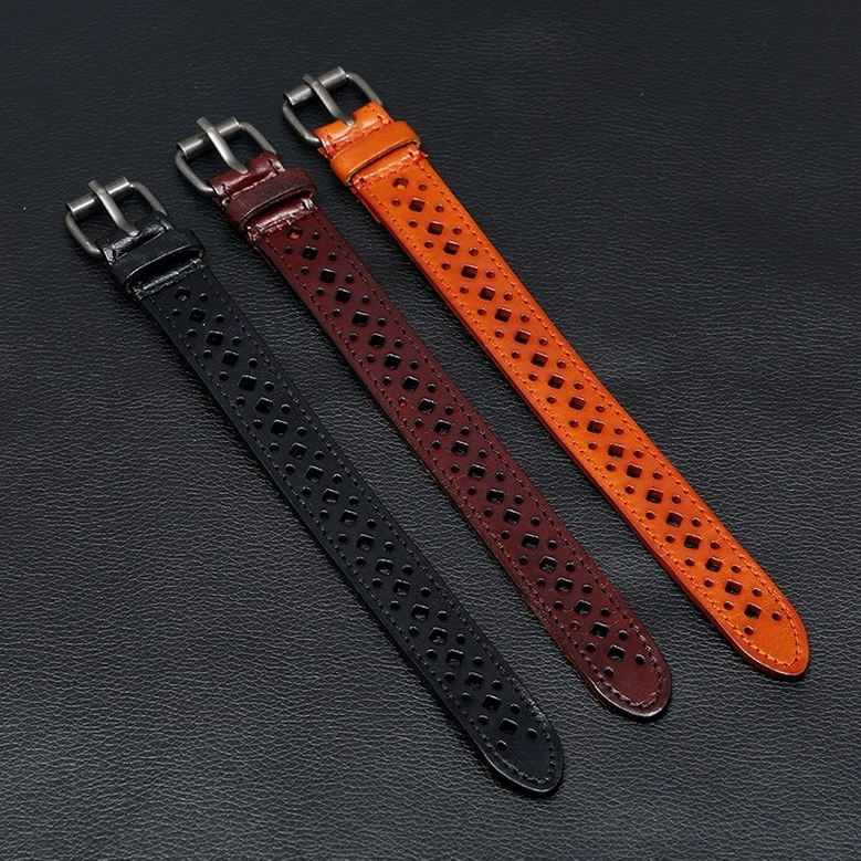 Gothic leather bracelet three-color collection featuring black, deep brown, and light brown geometric cuff styles flatlay
