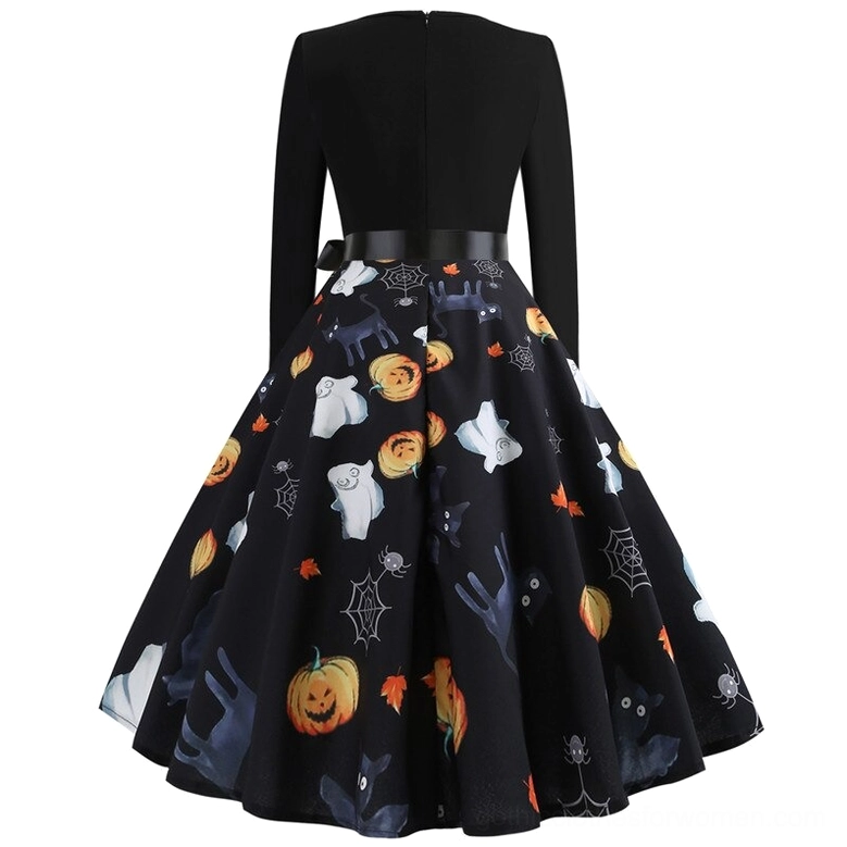 Alternative gothic ghost print dress with unique print layout and structured bodice