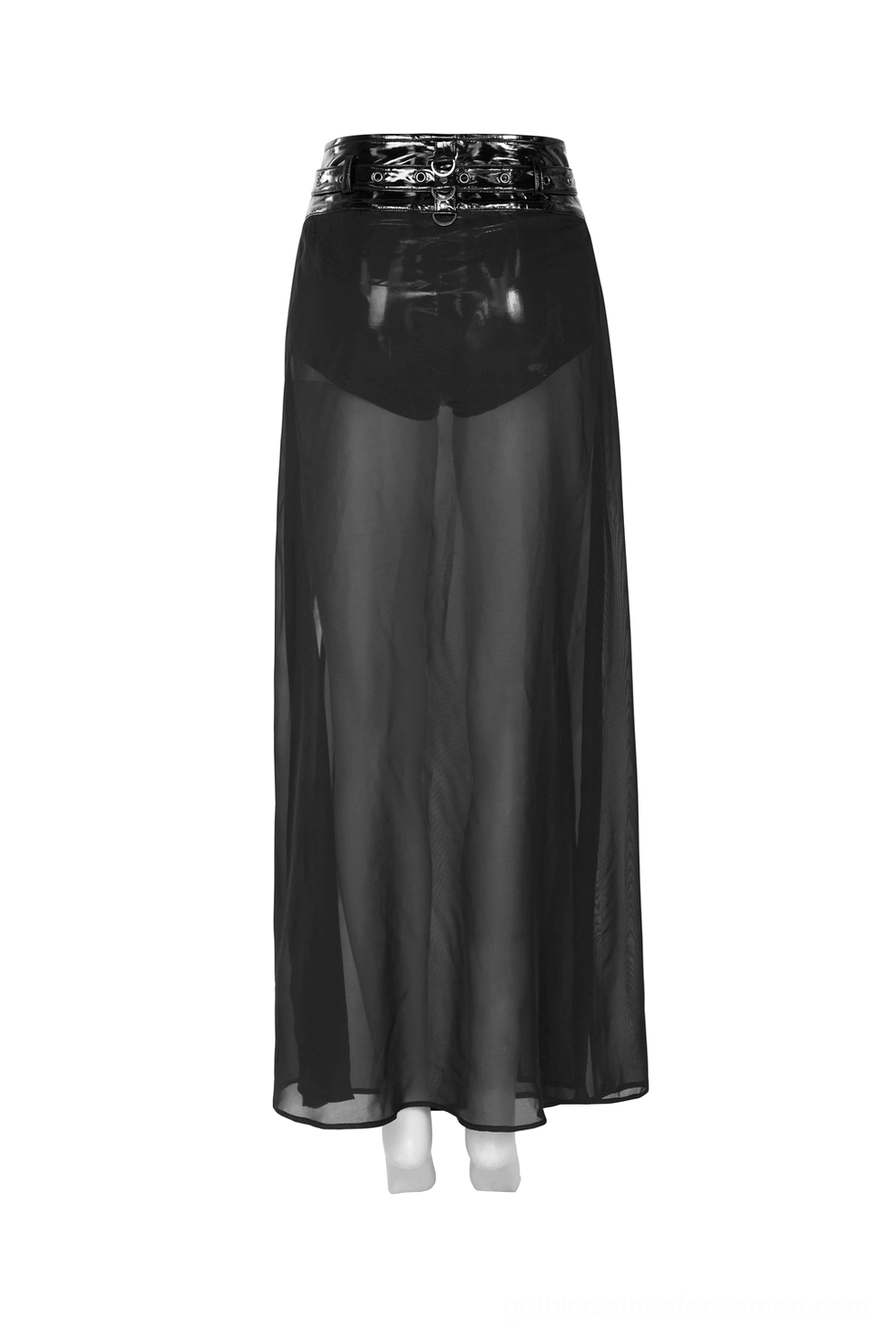 Gothic half skirt with built-in shorts lining - rear view on dress form