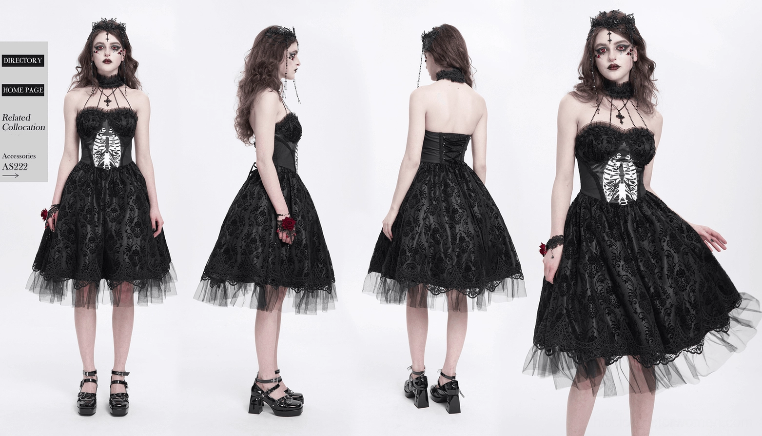 Gothic halter dress final view showcasing entire garment design with halter neckline and gothic aesthetics