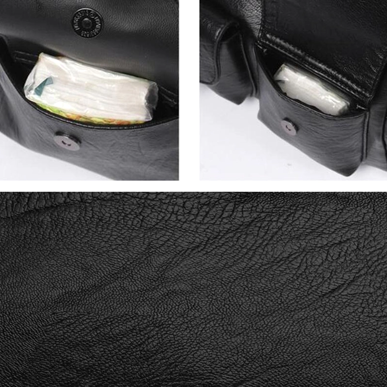 Gothic handbag craftsmanship detail showing PU leather quality and star pendant attachment point