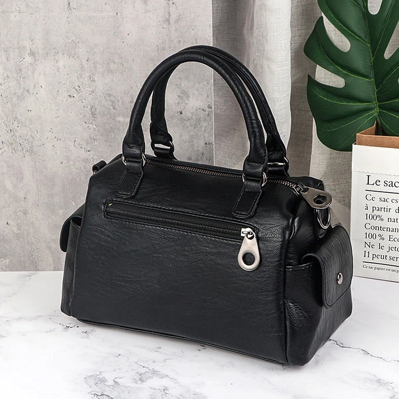 Gothic leather handbag dual front silt pockets with vintage styling and star pendant decoration