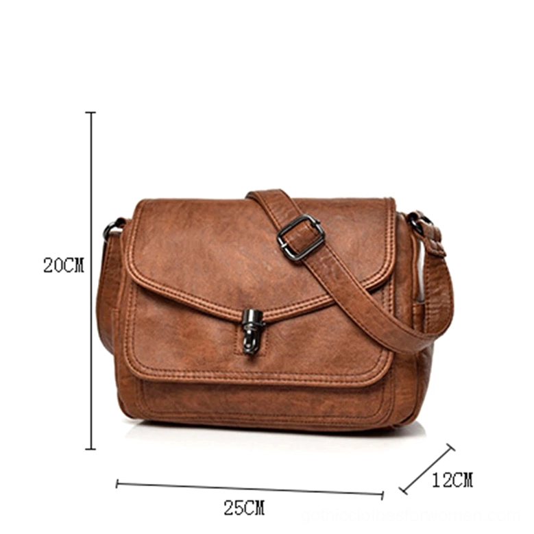 Gothic leather handbag side profile view with size reference, soft PU leather crossbody