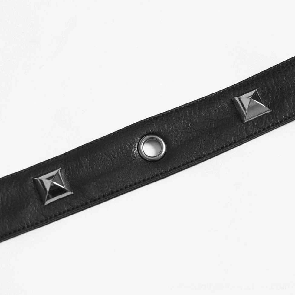 Black gothic harness belt demonstrating pouch functionality and practical utility fashion design