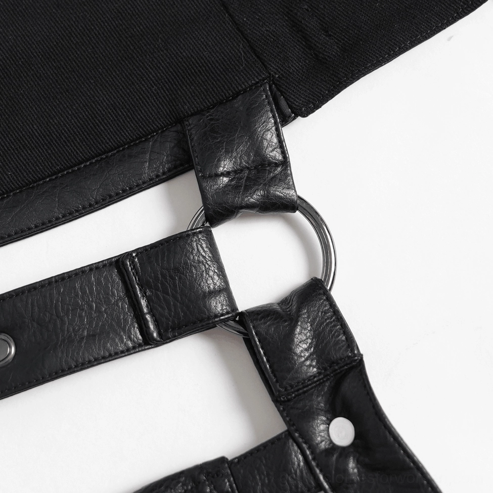 Black gothic harness belt showing rivet reinforced details and industrial-goth aesthetic design elements