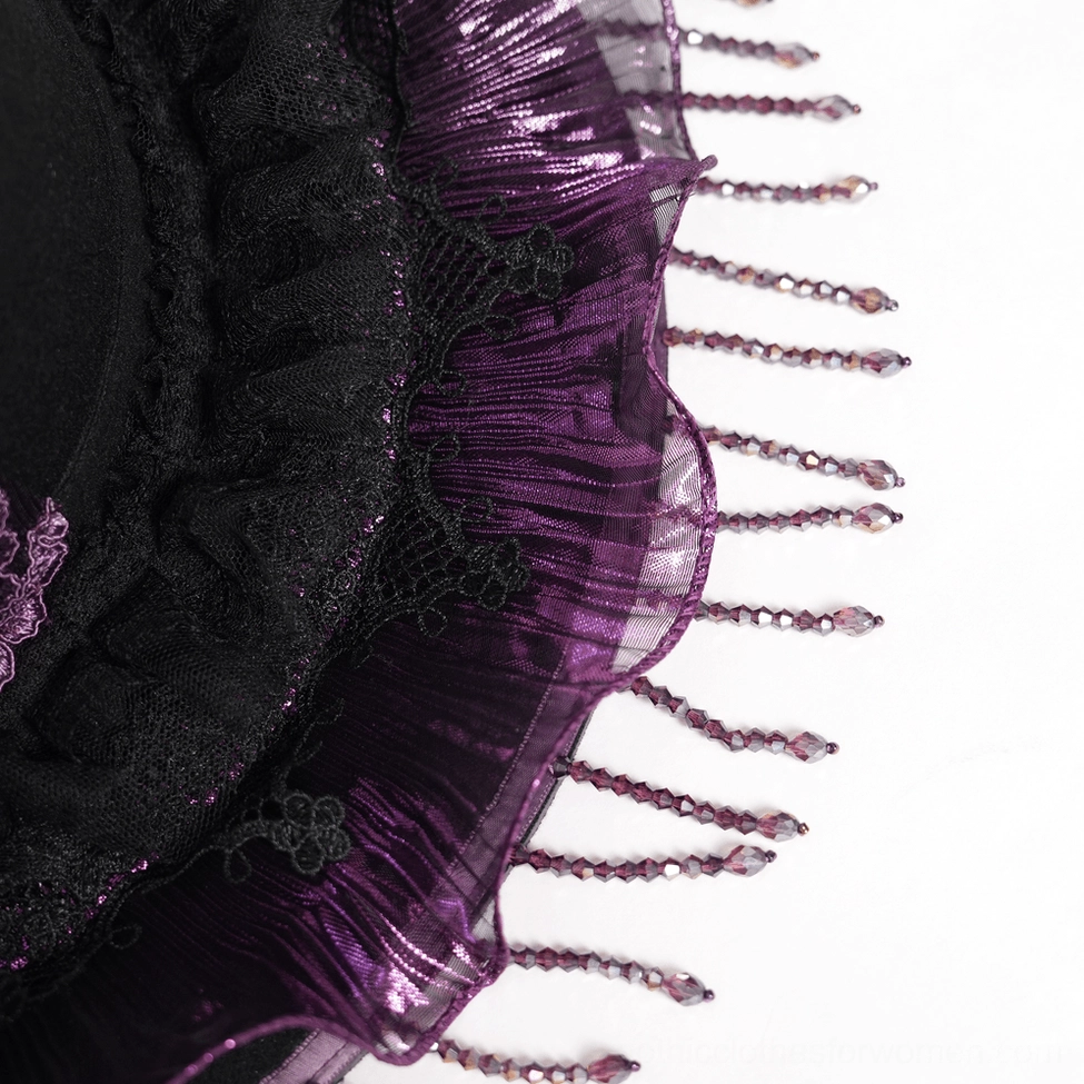 Purple gothic hat showcasing complete silhouette and alternative fashion styling