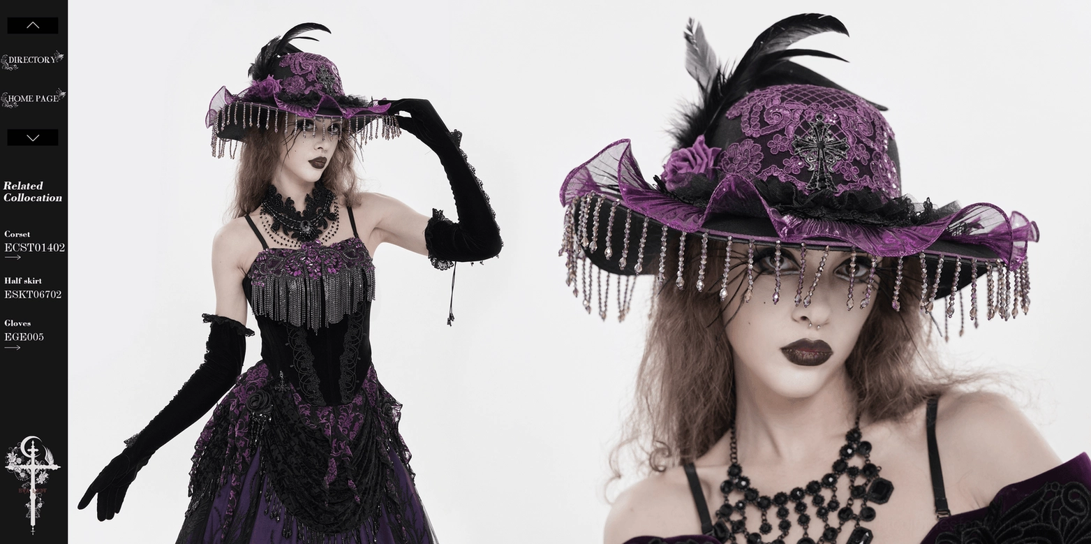 Purple gothic hat complete styling reference with accessories and dark fashion context
